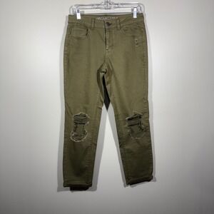 American Eagle Outfitters Tomgirl Olive Green Ripped Distressed Jeans Size 2Long